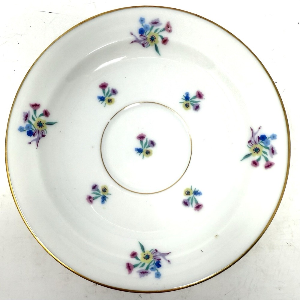 Limoges Saucer‎ Gold Rim Floral Bouquet Purple Ribbon Vintage